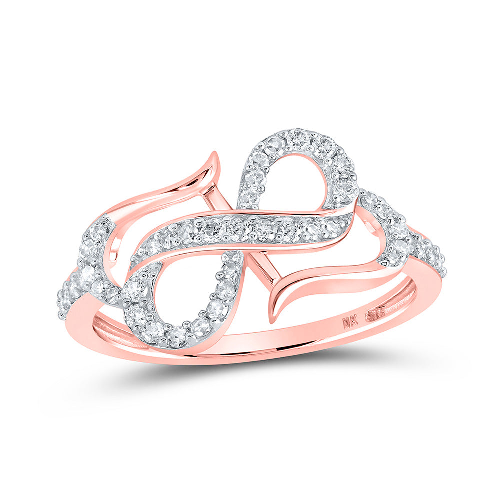 10kt Rose Gold Womens Round Diamond Infinity Heart Ring 1/3 Cttw