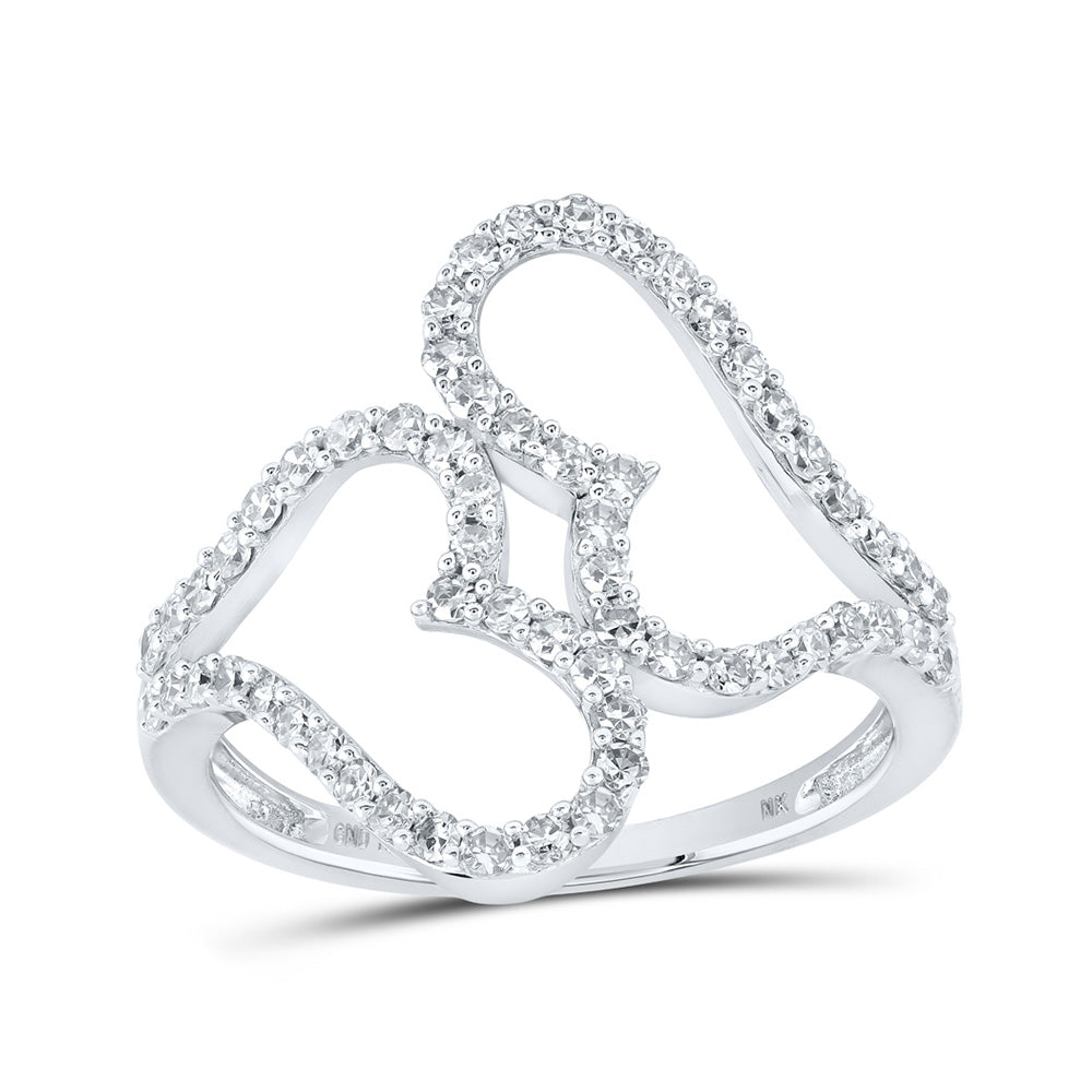 10kt White Gold Womens Round Diamond Heart Ring 1/2 Cttw