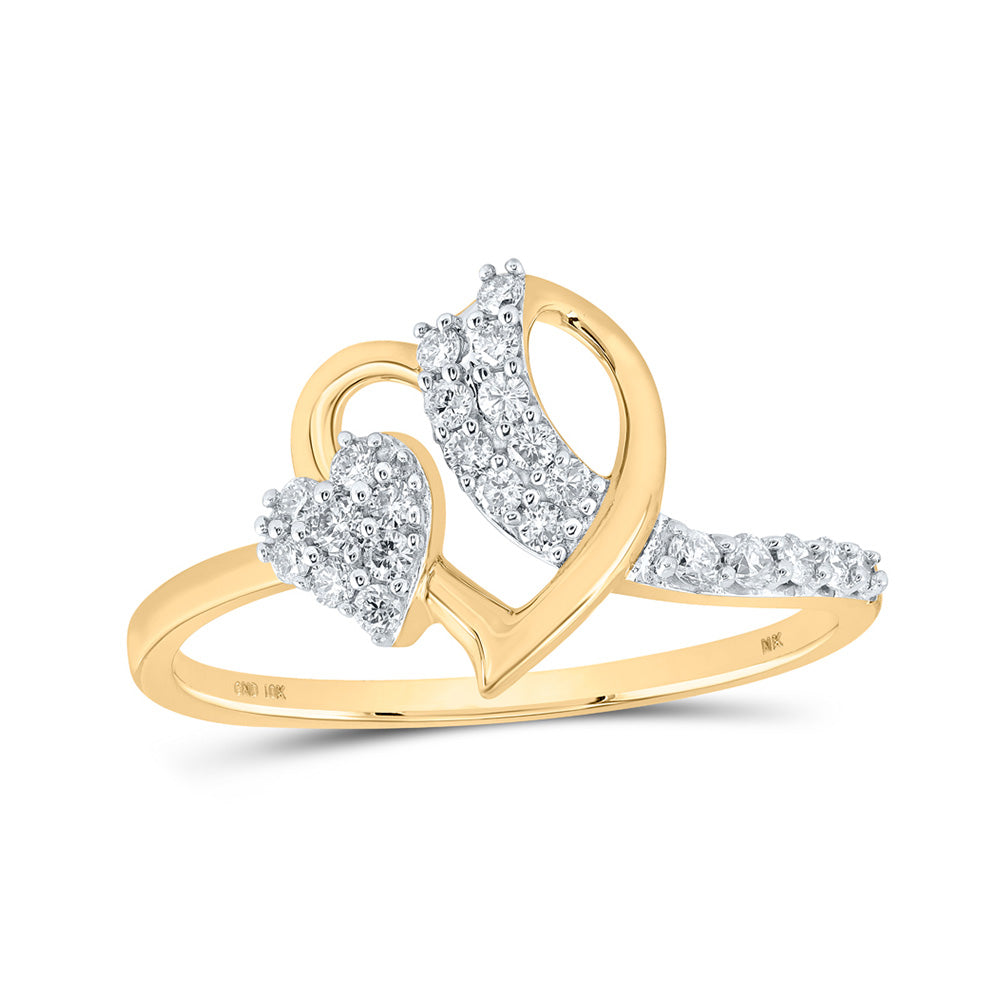 10kt Yellow Gold Womens Round Diamond Heart Ring 1/4 Cttw