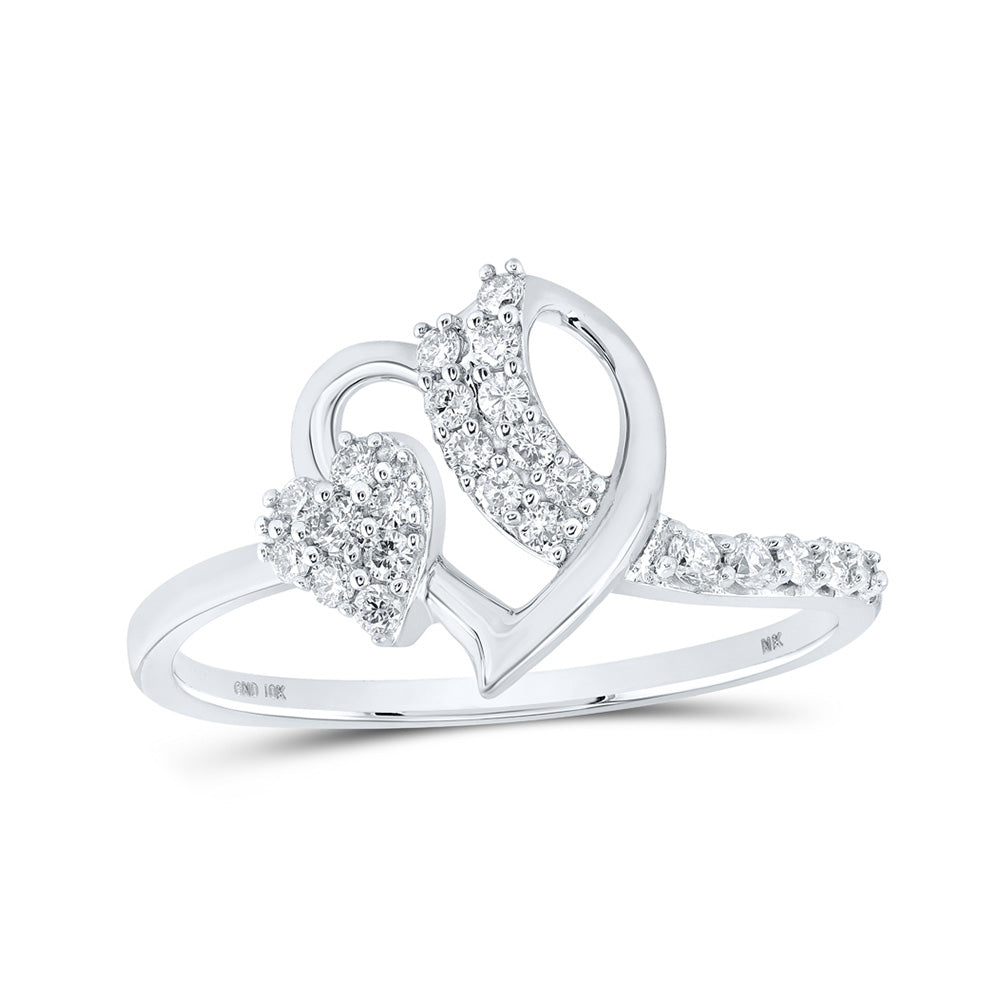 10kt White Gold Womens Round Diamond Heart Ring 1/4 Cttw