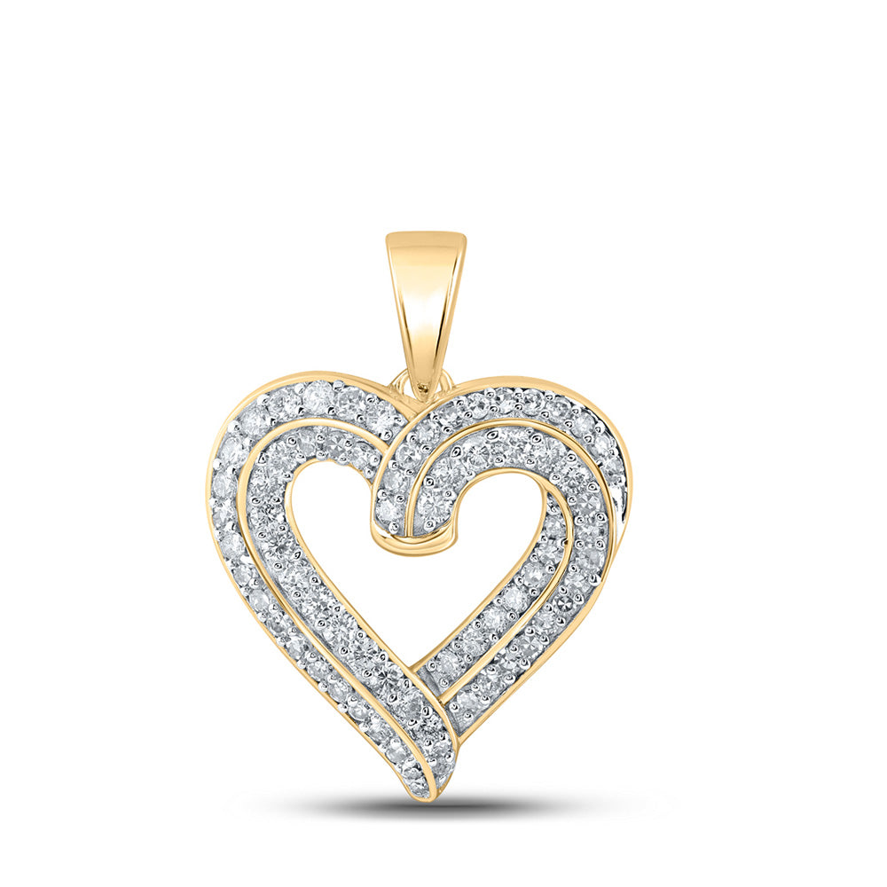 10kt Yellow Gold Womens Round Diamond Heart Pendant 5/8 Cttw