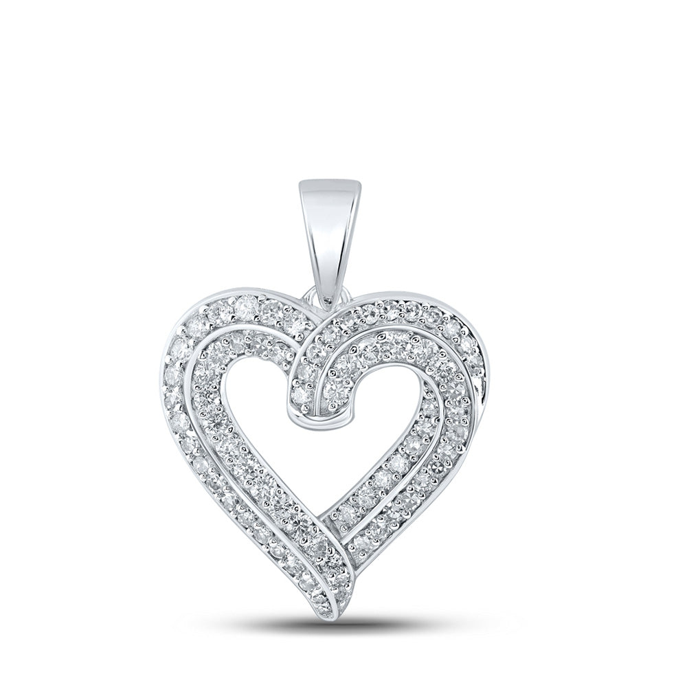 10kt White Gold Womens Round Diamond Heart Pendant 5/8 Cttw