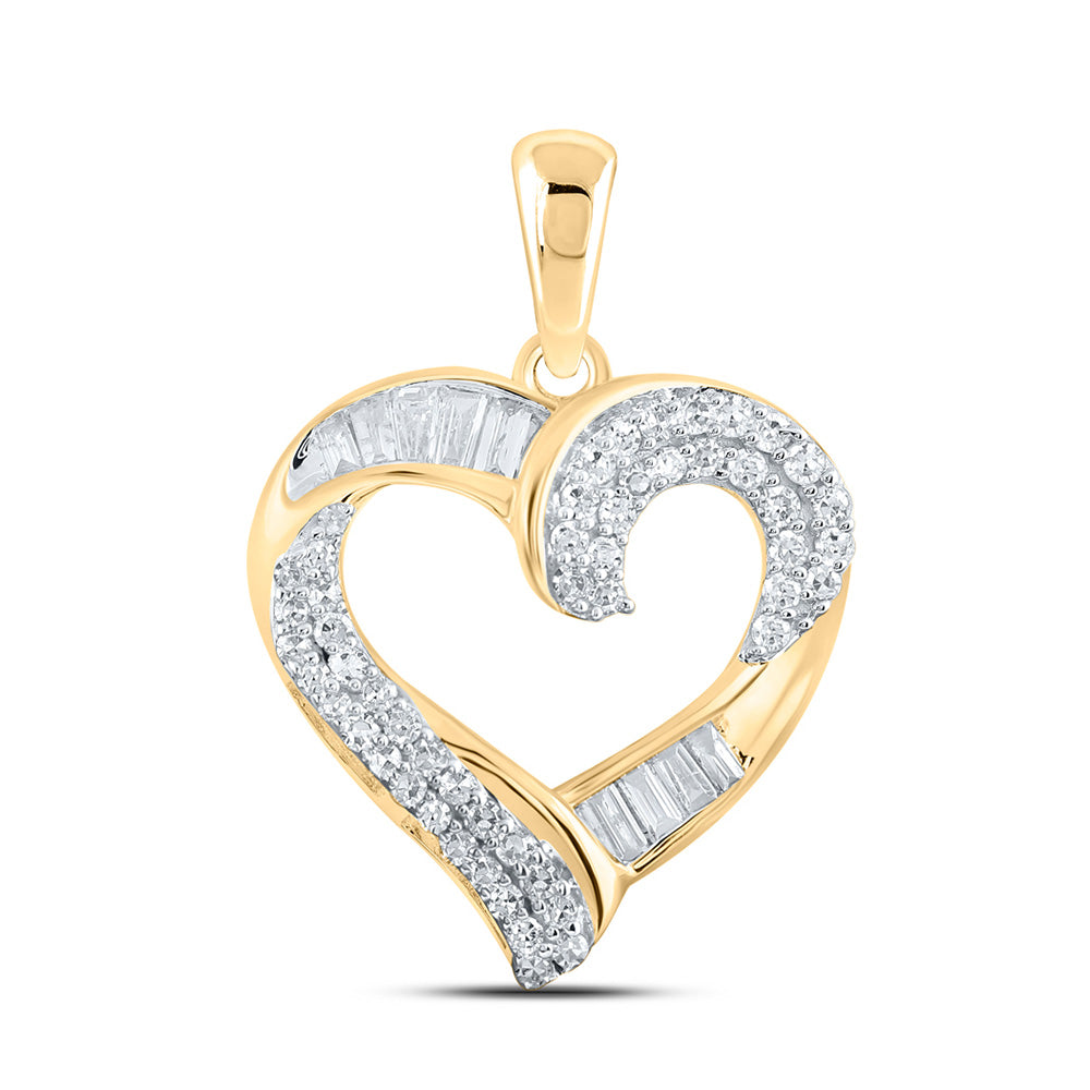 10kt Yellow Gold Womens Round Diamond Heart Pendant 1/2 Cttw