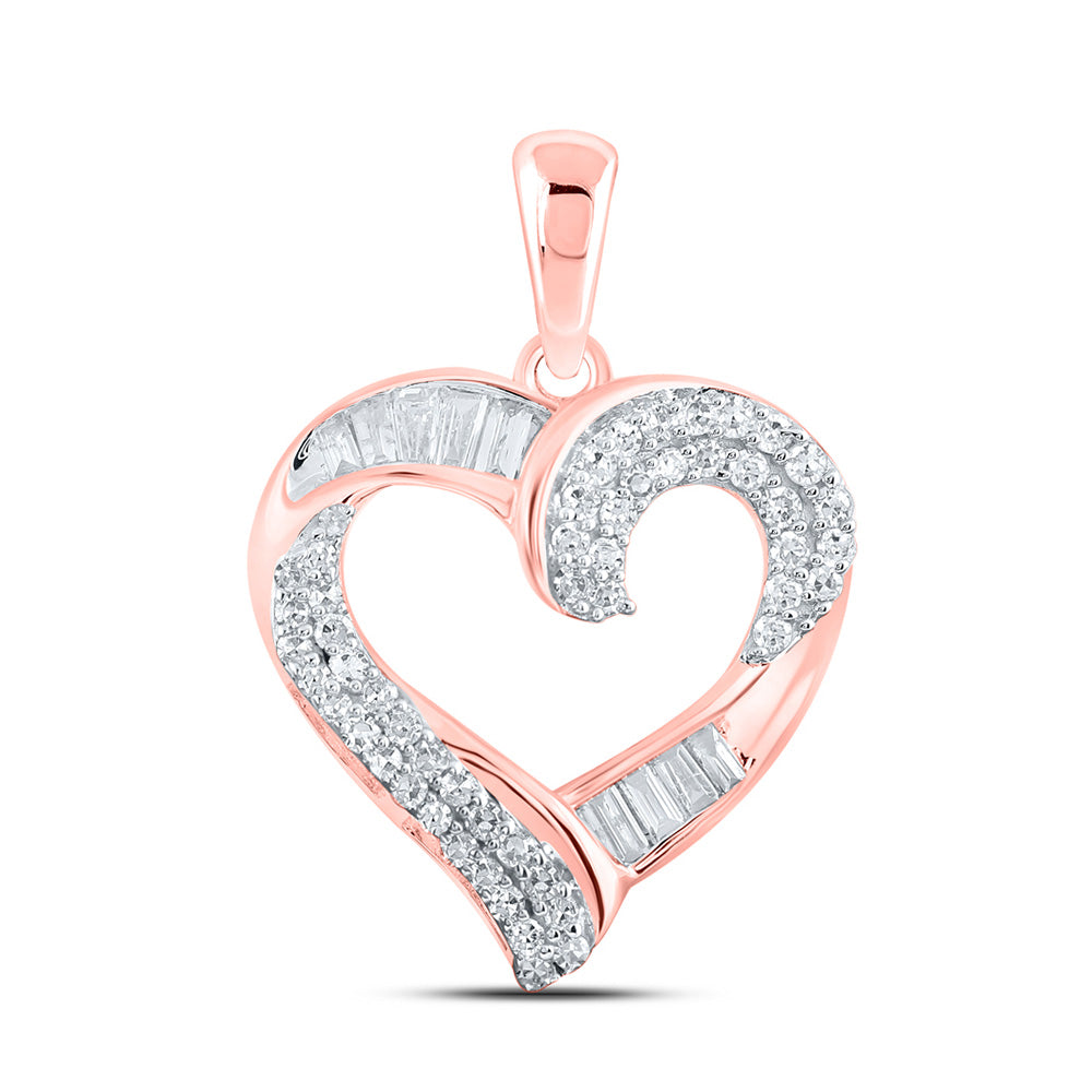 10kt Rose Gold Womens Round Diamond Heart Pendant 1/2 Cttw