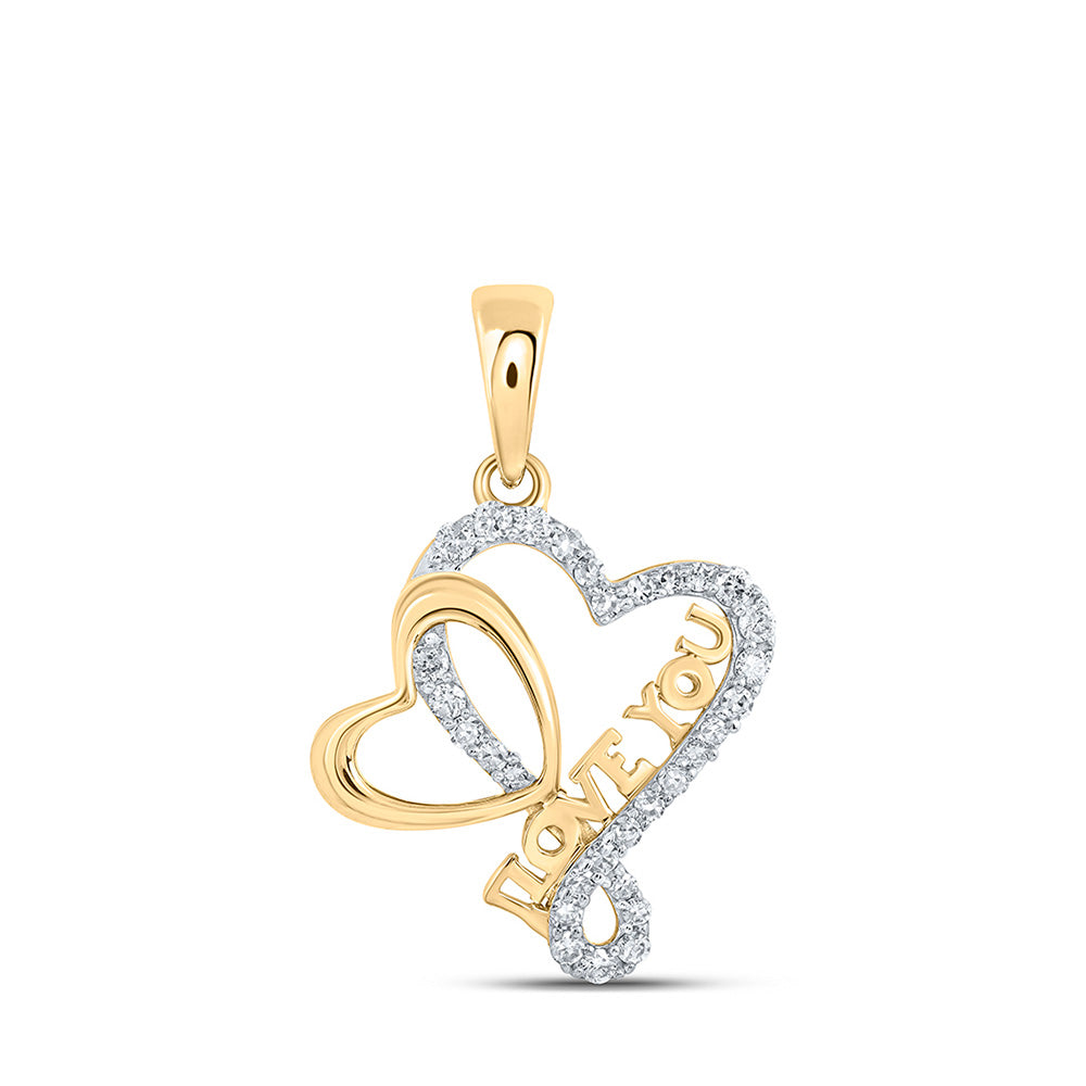 10kt Yellow Gold Womens Round Diamond Love You Heart Pendant 1/4 Cttw