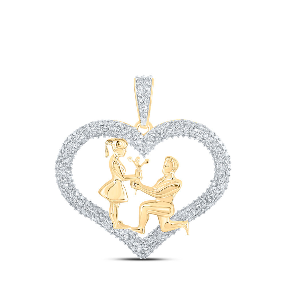 10kt Yellow Gold Womens Round Diamond Heart Pendant 7/8 Cttw