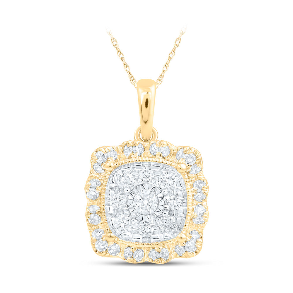 10kt Yellow Gold Womens Round Diamond Square Pendant 1/3 Cttw