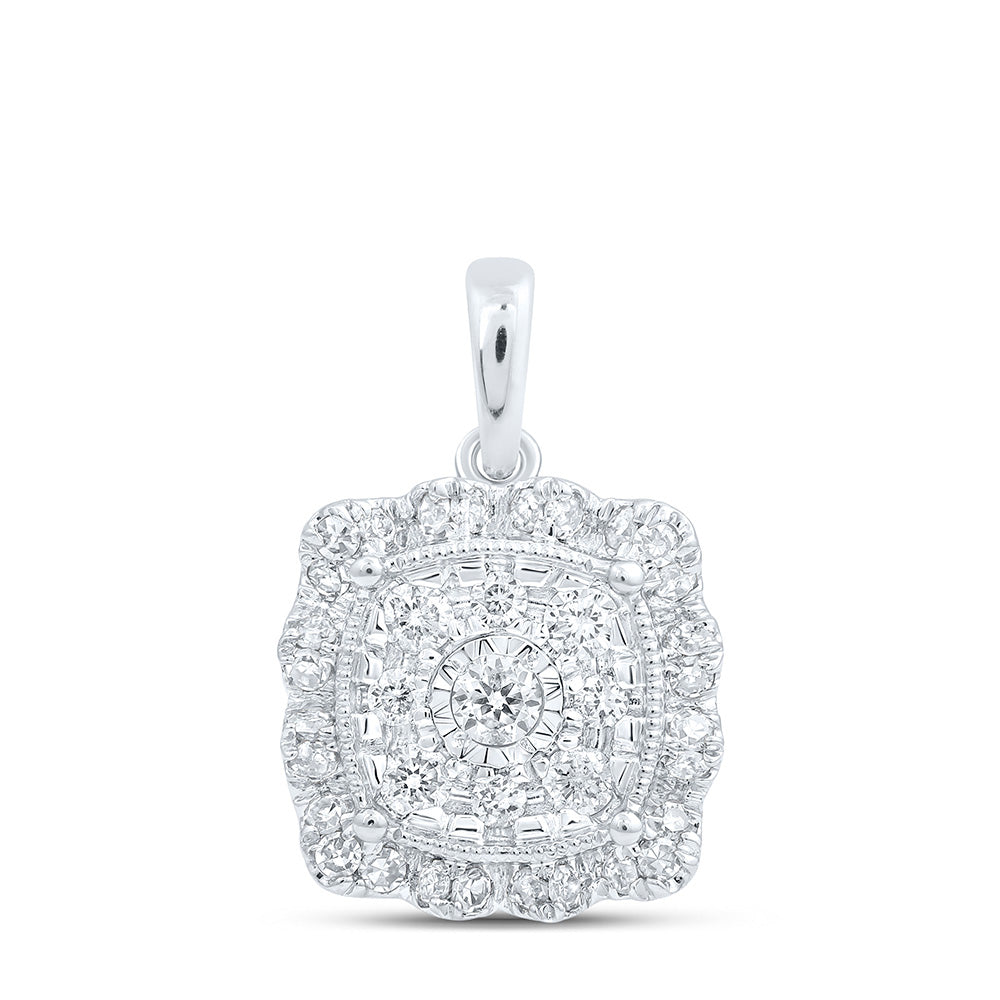 10kt White Gold Womens Round Diamond Square Pendant 1/3 Cttw