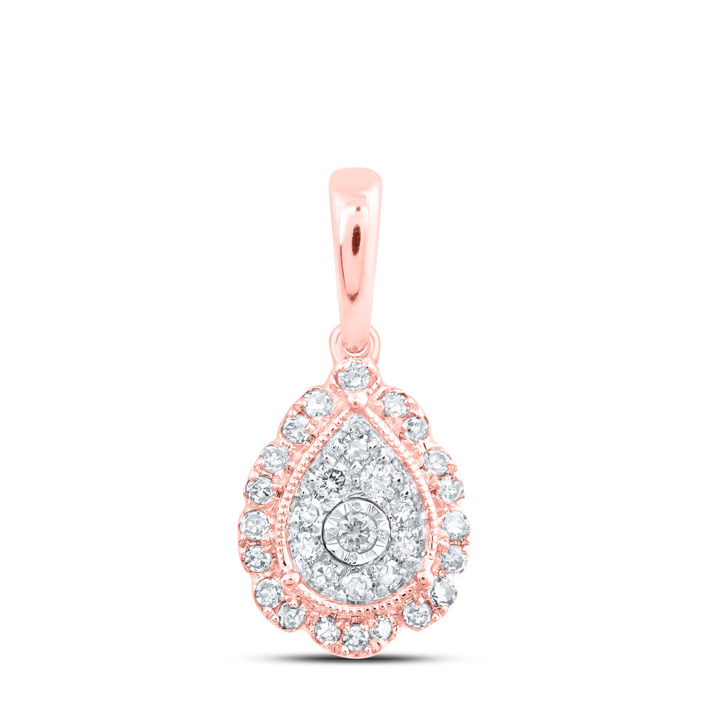 10kt Rose Gold Womens Round Diamond Teardrop Pendant 1/5 Cttw