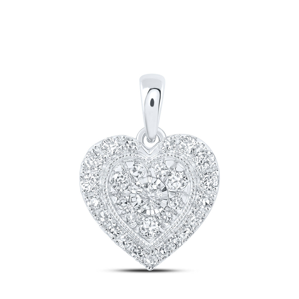 10kt White Gold Womens Round Diamond Heart Pendant 1/4 Cttw