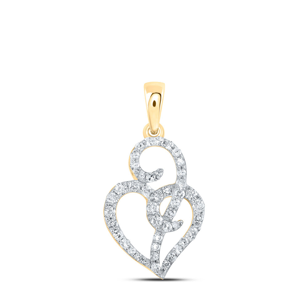 10kt Yellow Gold Womens Round Diamond Heart Pendant 1/3 Cttw