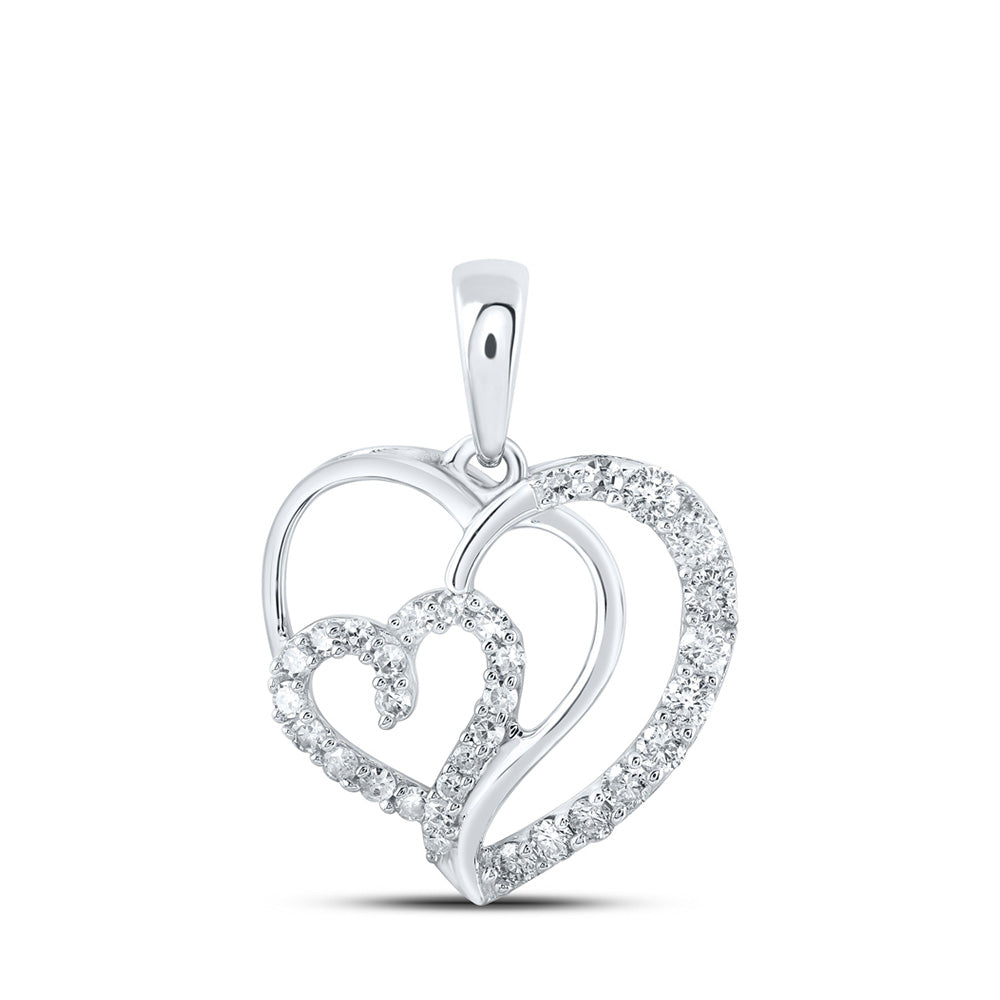 10kt White Gold Womens Round Diamond Heart Pendant 1/4 Cttw