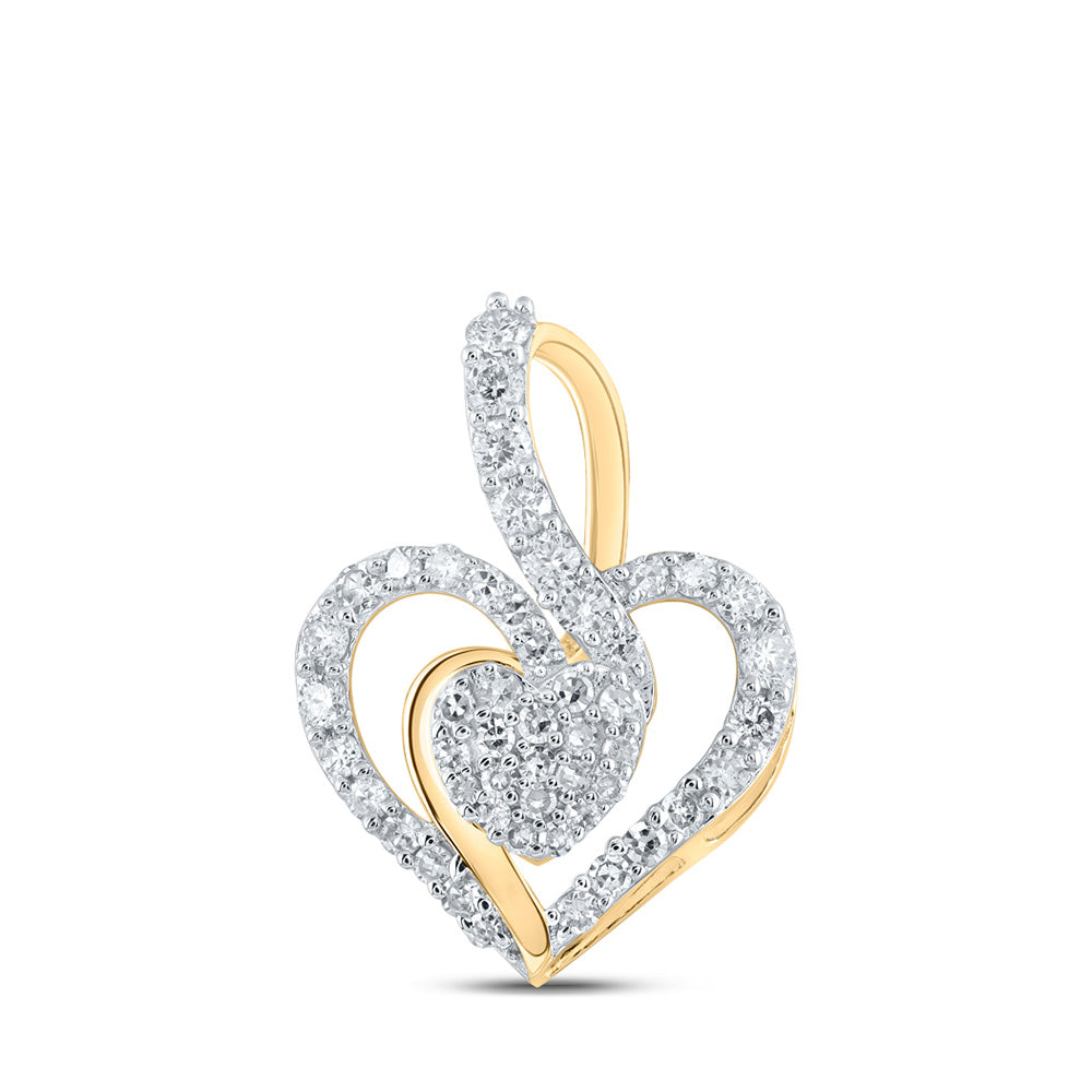 10kt Yellow Gold Womens Round Diamond Heart Pendant 3/8 Cttw