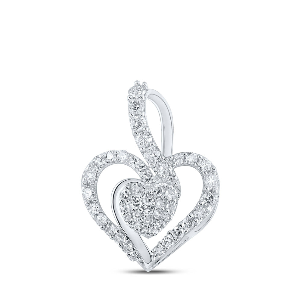 10kt White Gold Womens Round Diamond Heart Pendant 3/8 Cttw