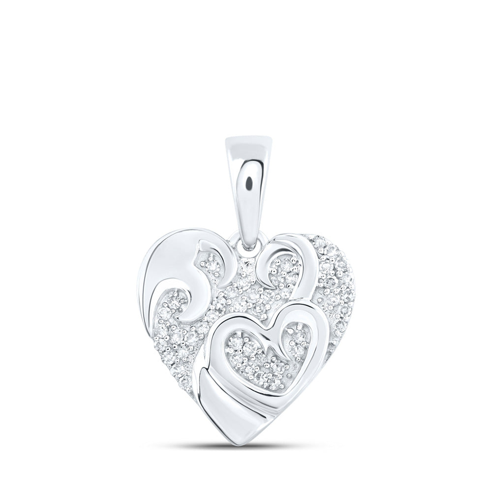 10kt White Gold Womens Round Diamond Heart Pendant 1/8 Cttw