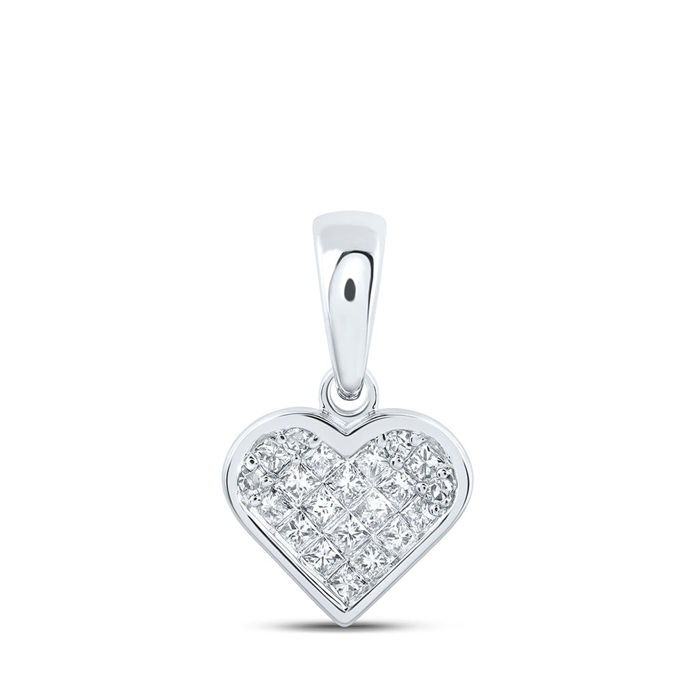 10kt White Gold Womens Princess Diamond Heart Pendant 1/4 Cttw