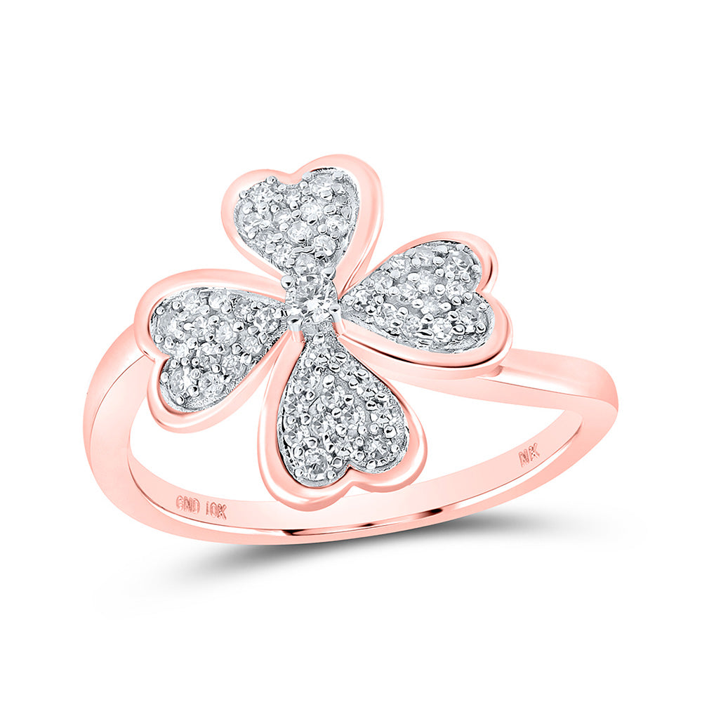 10kt Rose Gold Womens Round Diamond Clover Heart Ring 1/4 Cttw