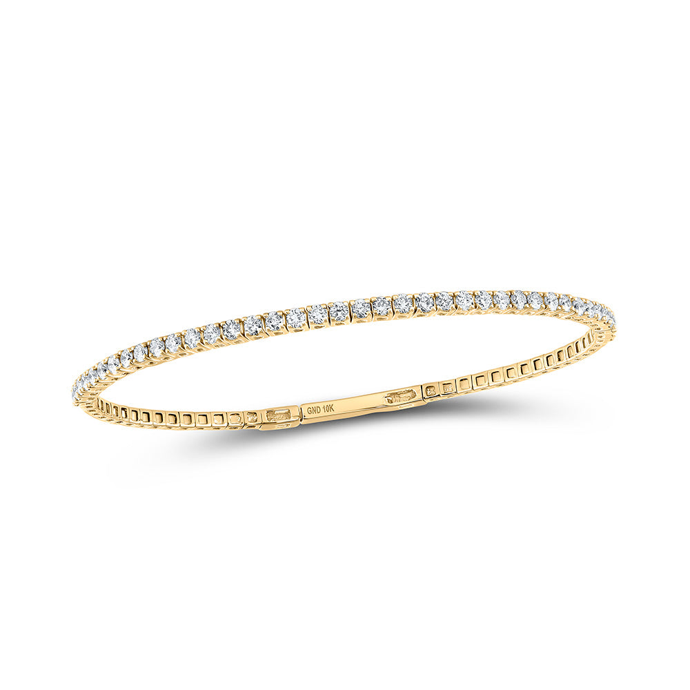 10kt Yellow Gold Womens Round Diamond Flexible Single Row Bangle Bracelet 1 Cttw