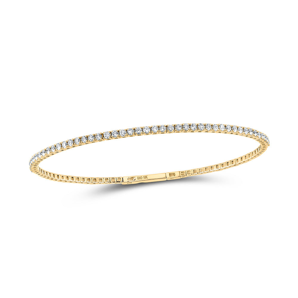 10kt Yellow Gold Womens Round Diamond Flexible Bangle Bracelet 1-1/3 Cttw