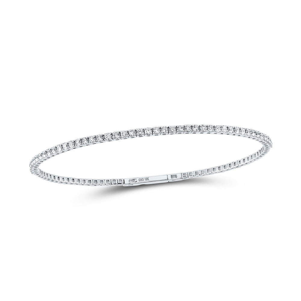 10kt White Gold Womens Round Diamond Flexible Bangle Bracelet 1-1/3 Cttw