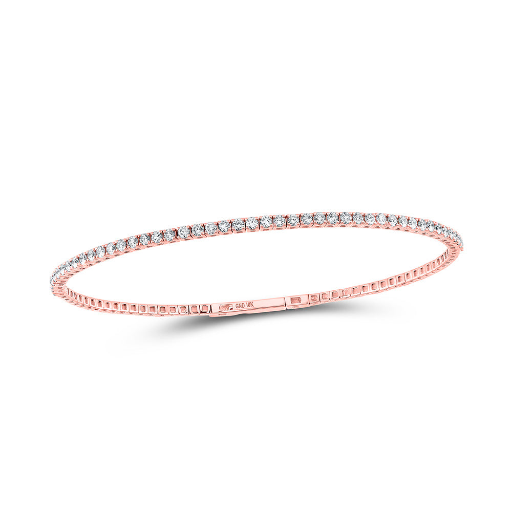 10kt Rose Gold Womens Round Diamond Flexible Bangle Bracelet 1-1/3 Cttw