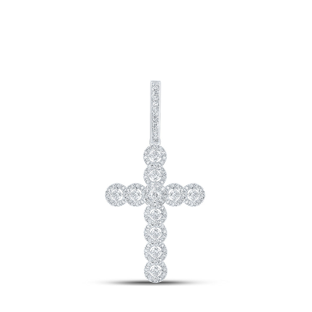 10kt White Gold Mens Round Diamond Cross Charm Pendant 3/4 Cttw