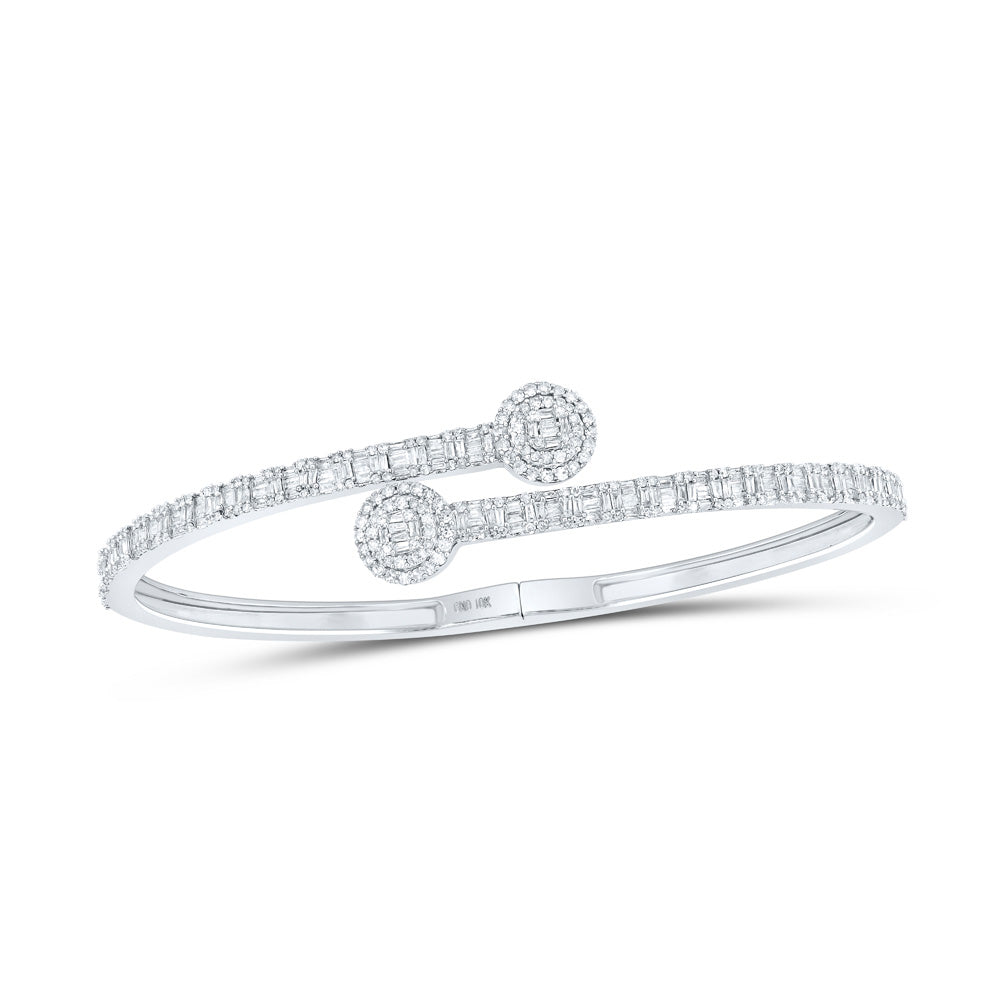 10kt White Gold Womens Baguette Diamond Cuff Bangle Bracelet 1-3/4 Cttw