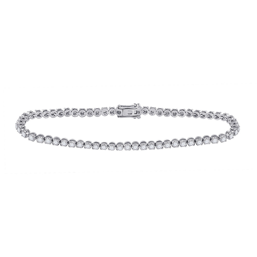 14kt White Gold Womens Round Diamond Single Row Tennis Bracelet 2 Cttw