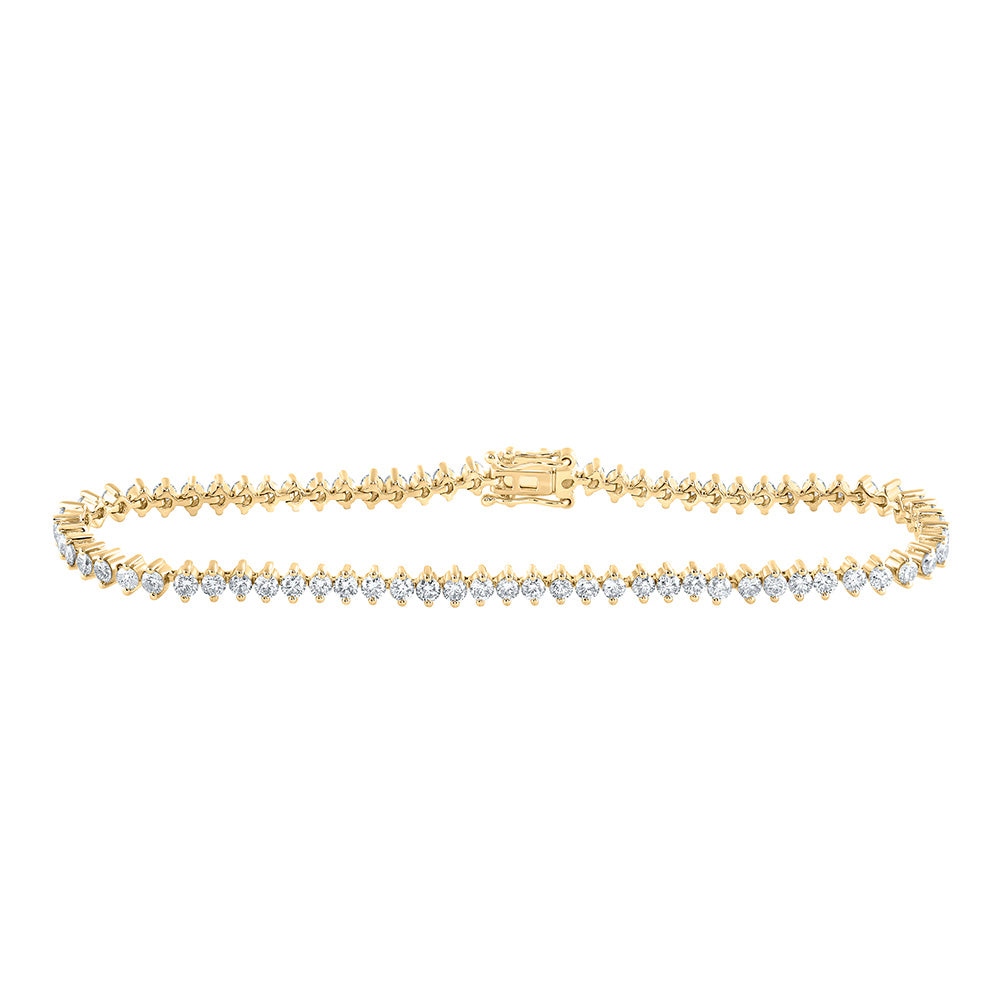 14kt Yellow Gold Womens Round Diamond Single Row Tennis Bracelet 3-1/4 Cttw