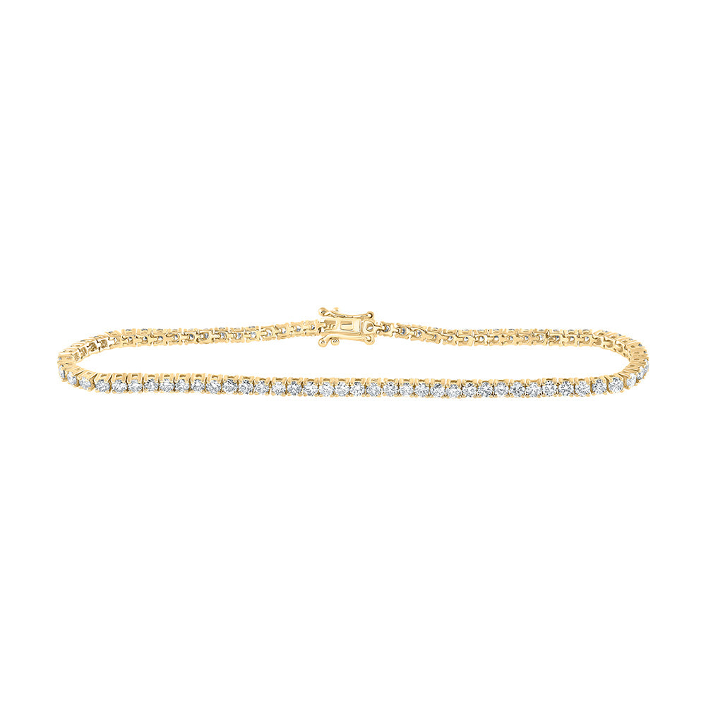 14kt Yellow Gold Womens Round Diamond Single Row Tennis Bracelet 3-3/8 Cttw