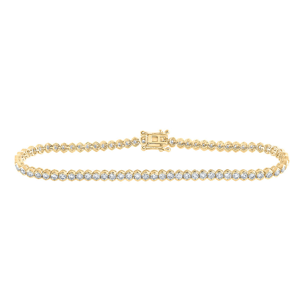 14kt Yellow Gold Womens Round Diamond Single Row Tennis Bracelet 3 Cttw