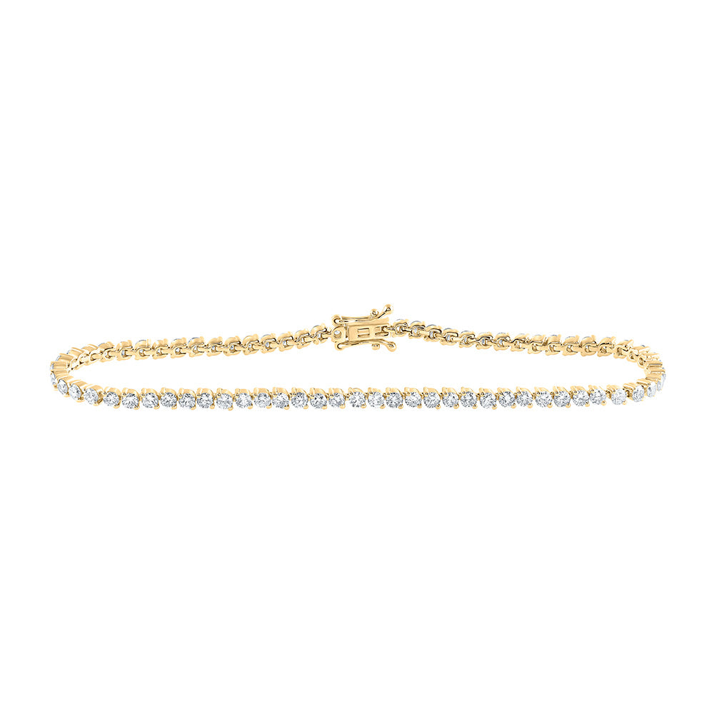 14kt Yellow Gold Womens Round Diamond Single Row Tennis Bracelet 3 Cttw