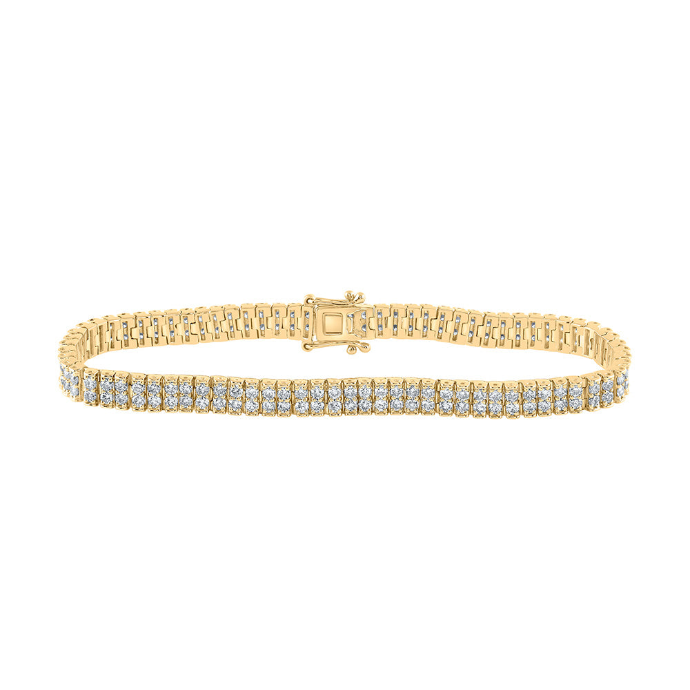 14kt Yellow Gold Womens Round Diamond 2-Row Tennis Bracelet 4-1/4 Cttw