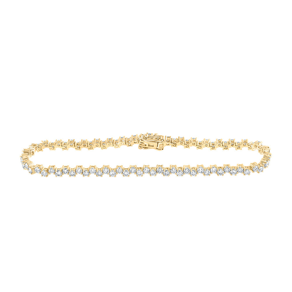 14kt Yellow Gold Womens Round Diamond Tennis Bracelet 3-1/2 Cttw