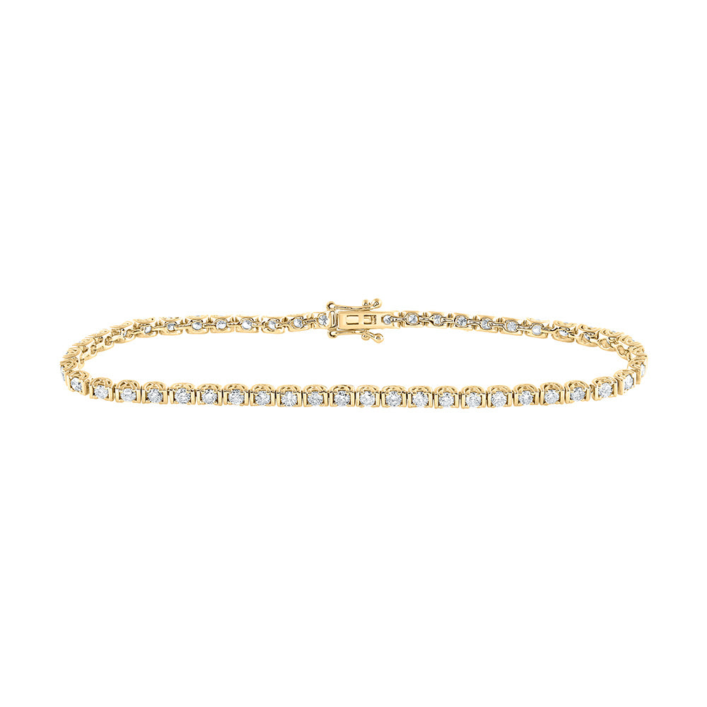 14kt Yellow Gold Womens Round Diamond Single Row Tennis Bracelet 2 Cttw