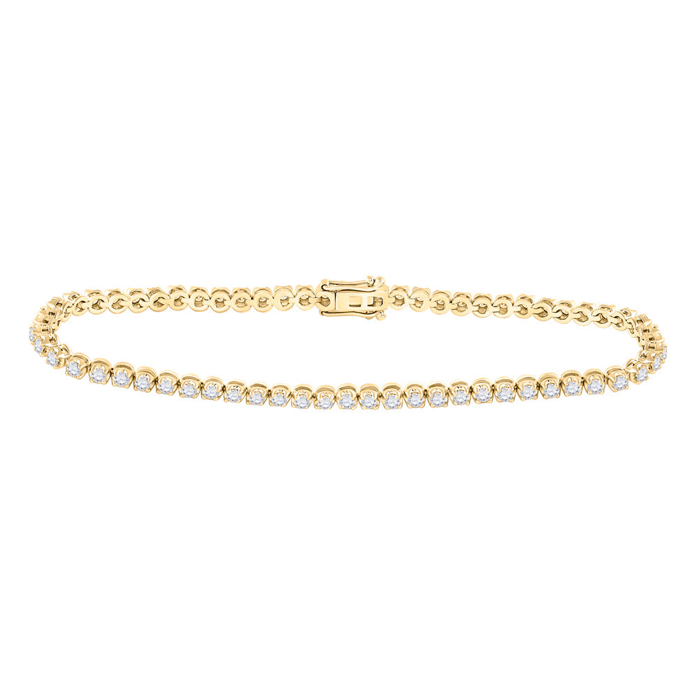 14kt Yellow Gold Womens Round Diamond Single Row Tennis Bracelet 2 Cttw