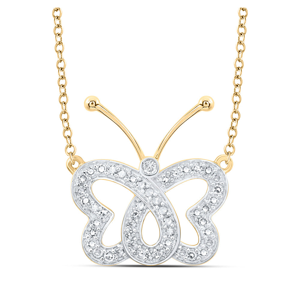 10kt Yellow Gold Womens Round Diamond Butterfly Necklace 1/4 Cttw