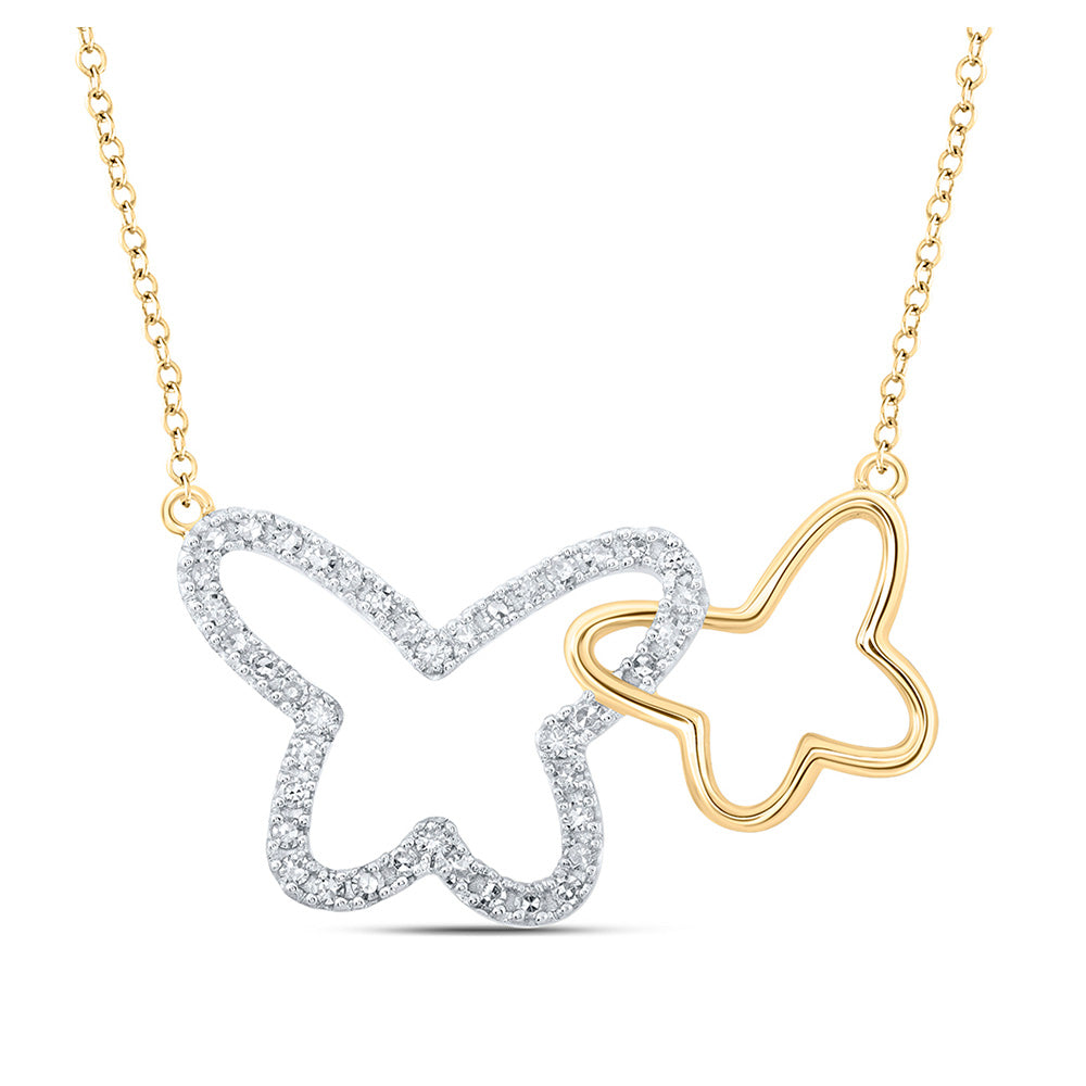 10kt Yellow Gold Womens Round Diamond Butterfly Necklace 1/4 Cttw