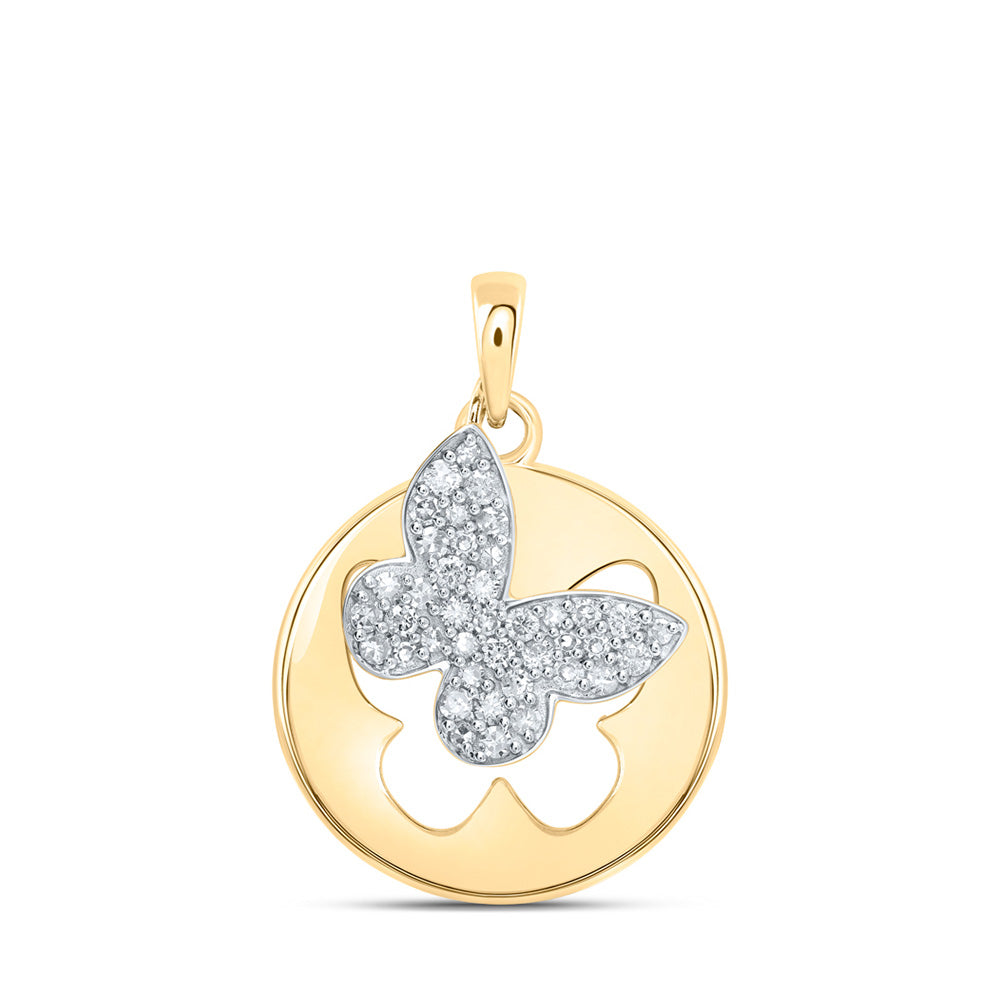 10kt Yellow Gold Womens Round Diamond Cutout Butterfly Pendant 1/3 Cttw