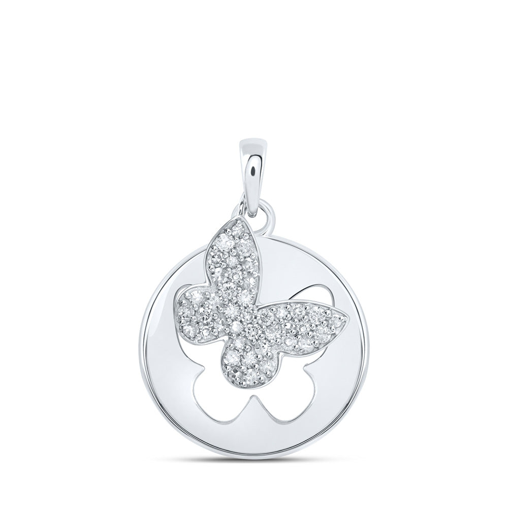 10kt White Gold Womens Round Diamond Cutout Butterfly Pendant 1/3 Cttw