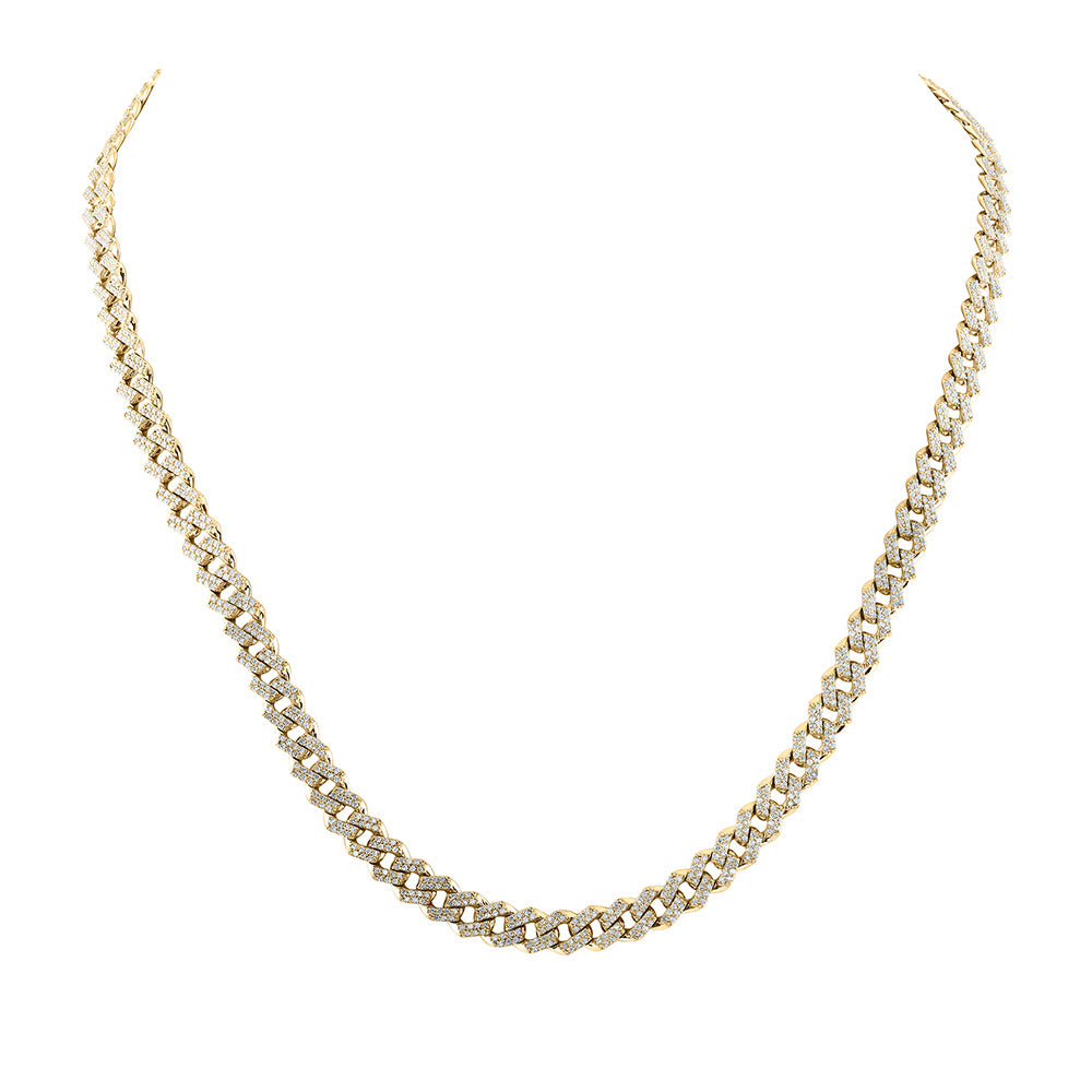 10kt Yellow Gold Mens Round Diamond 22-inch Straight Cuban Link Necklace 5-5/8 Cttw