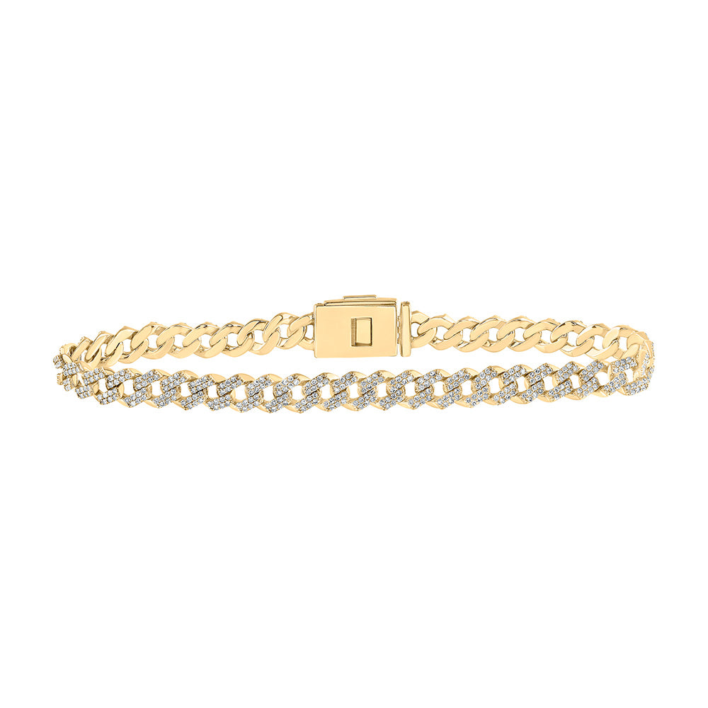 10kt Yellow Gold Mens Round Diamond Curb Link Link Bracelet 3 Cttw