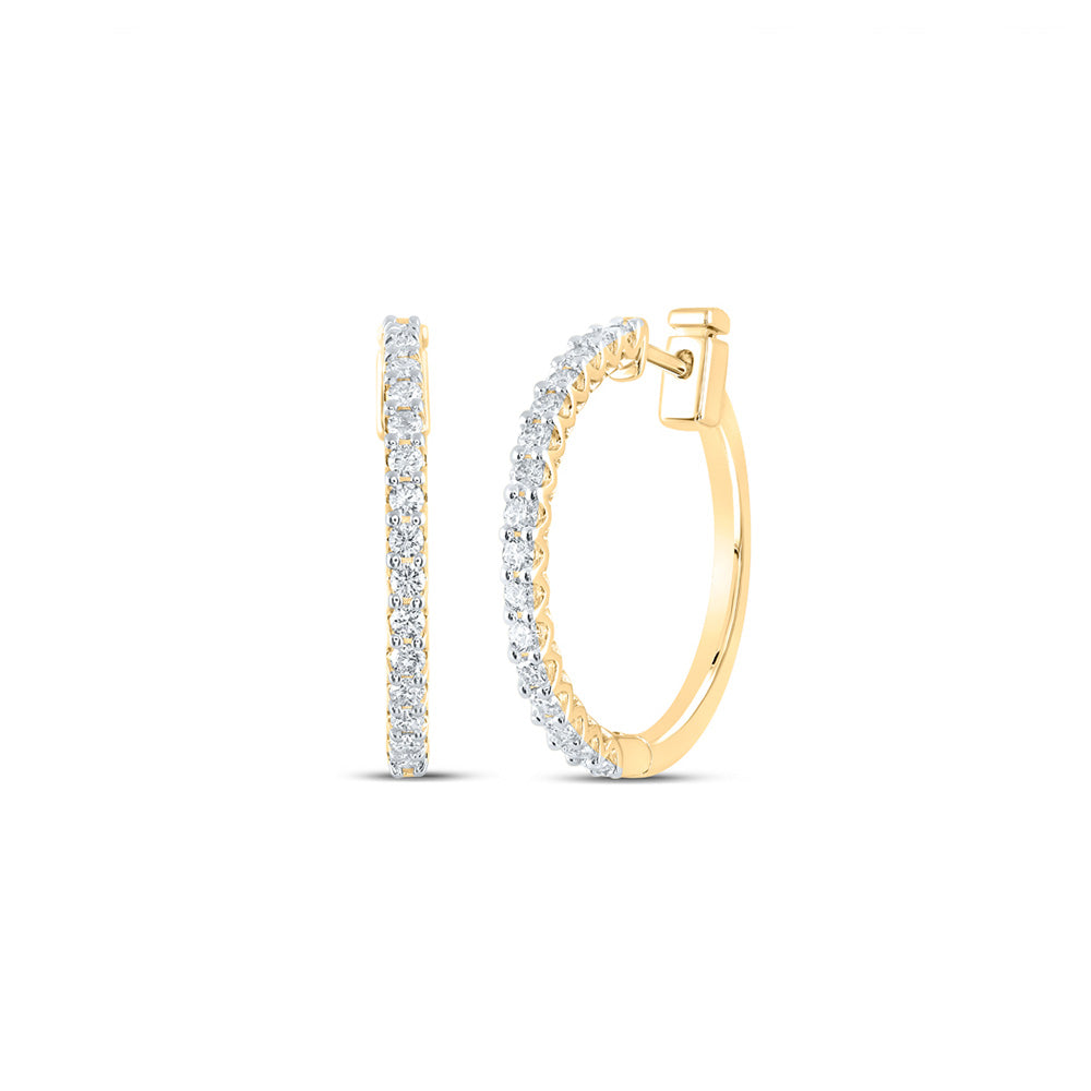 14kt Yellow Gold Womens Round Diamond Hoop Earrings 7/8 Cttw