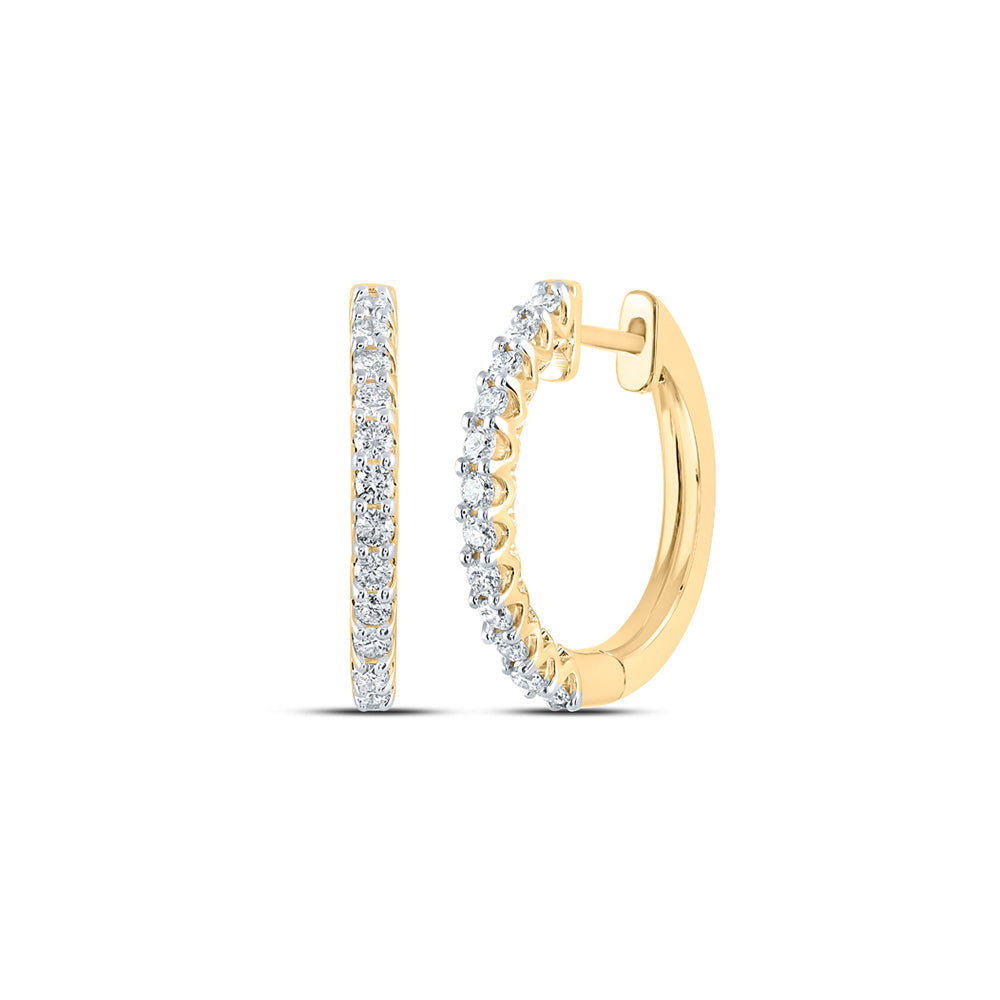 14kt Yellow Gold Womens Round Diamond Hoop Earrings 1/2 Cttw