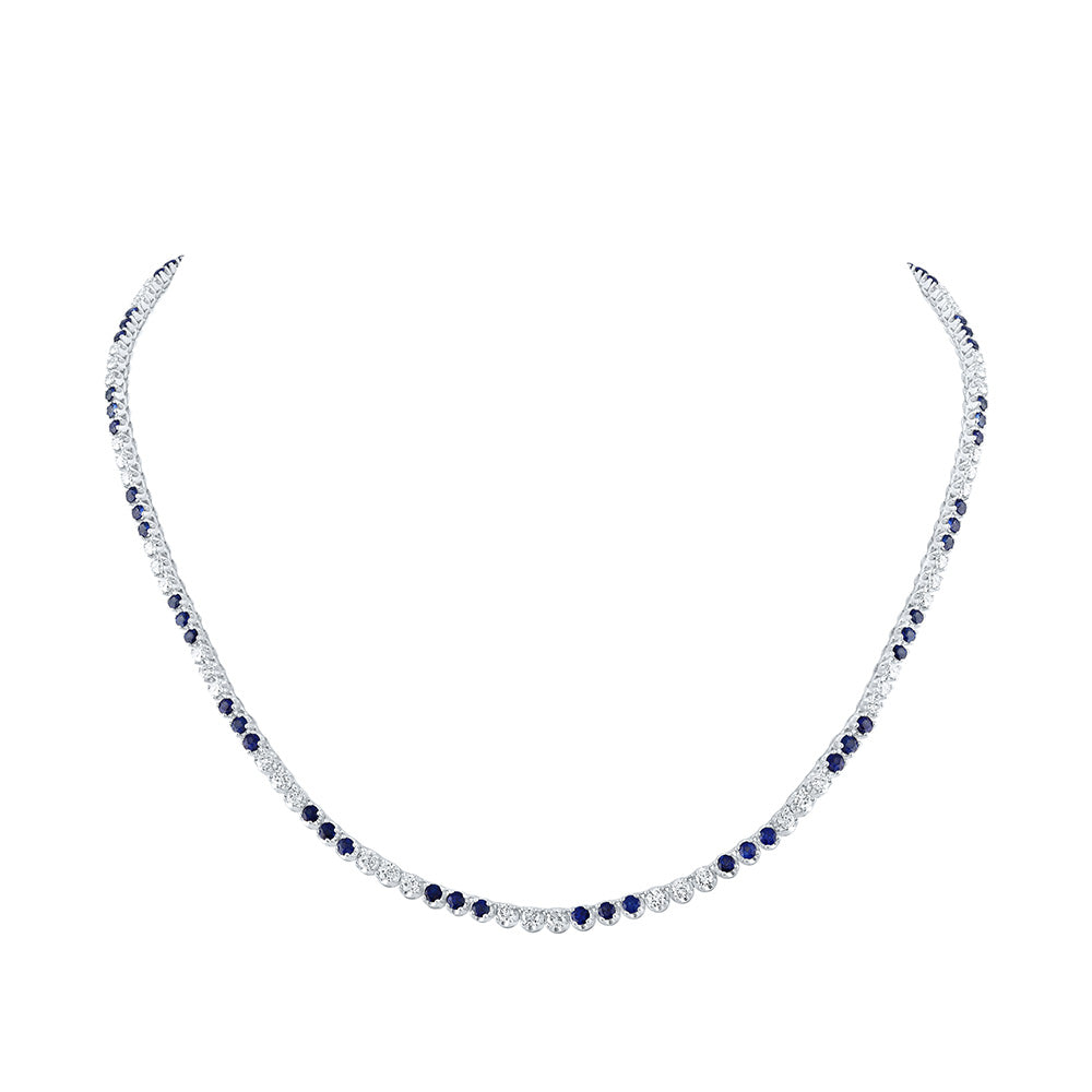 14kt White Gold Womens Round Blue Sapphire Diamond 18-inch Tennis Necklace 8-3/8 Cttw