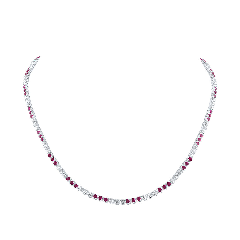 14kt White Gold Womens Round Ruby Diamond 18-inch Tennis Necklace 5-5/8 Cttw