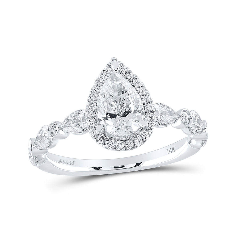 14kt White Gold Pear Diamond Halo Bridal Wedding Engagement Ring 2 Cttw