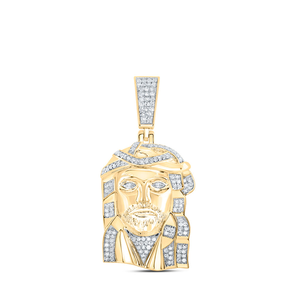 10kt Yellow Gold Mens Round Diamond Jesus Face Charm Pendant 1/2 Cttw