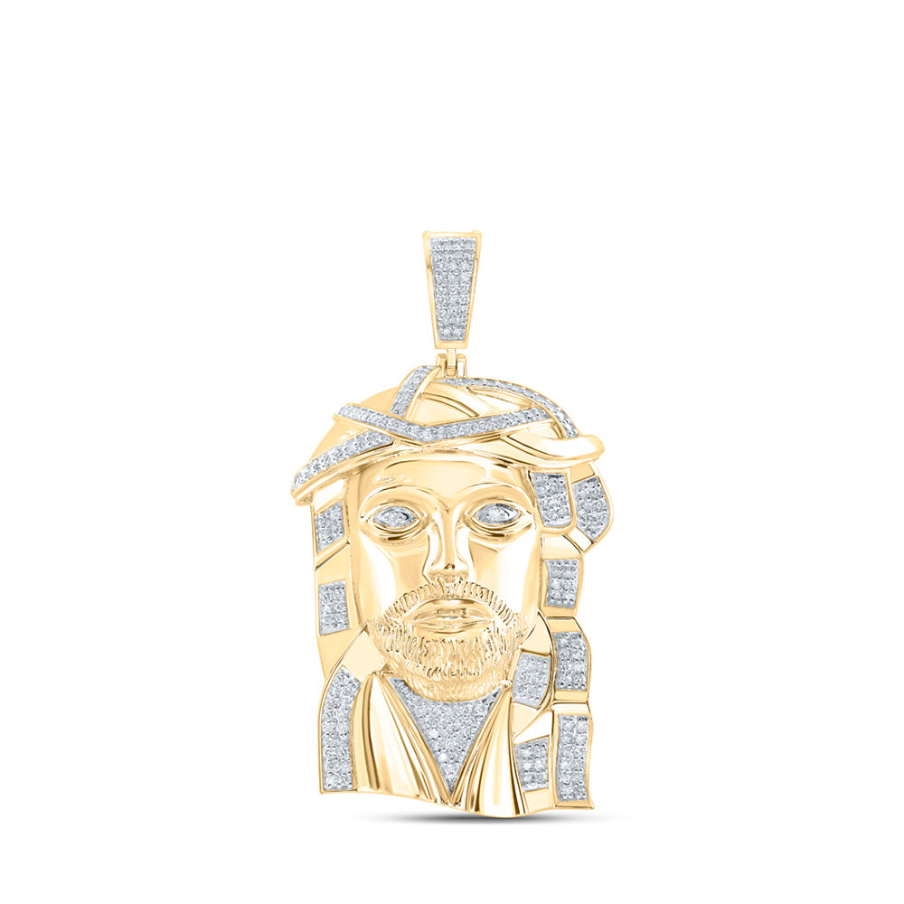 10kt Yellow Gold Mens Round Diamond Jesus Face Charm Pendant 4-7/8 Cttw