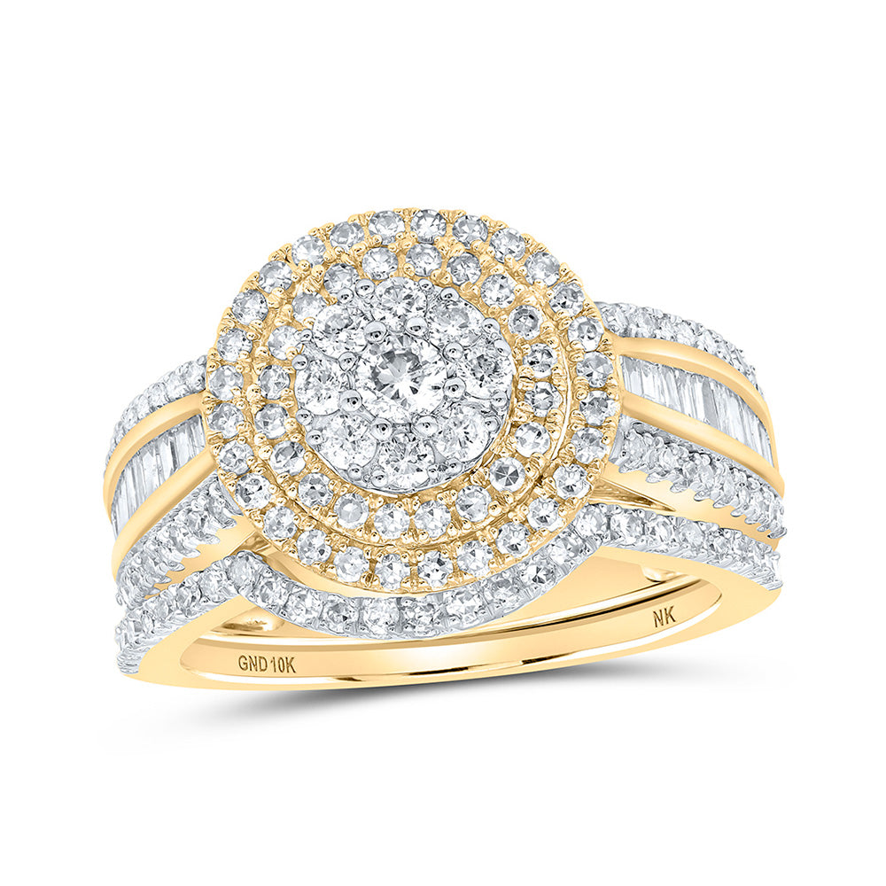 10kt Yellow Gold Round Diamond Cluster Bridal Wedding Ring Band Set 1-1/4 Cttw